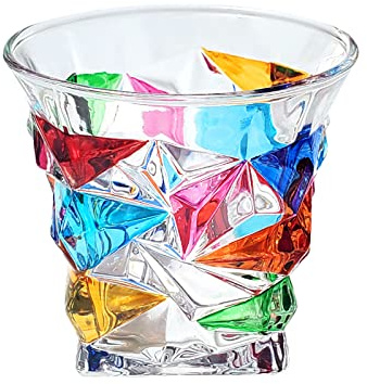 TITA-DONG Verres à Whisky Peints à la Main, Verres à Boire Colorés Créatifs, Verres à Vin Uniques, Verres à Boire en Verre à L'ancienne Soufflés à la Main pour Scotch Rum Bourbon(Diamant)