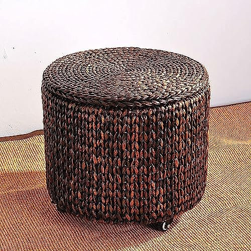 CATANK Rustikale Korbaufbewahrung, runde Fußstütze, Multifunktions-Aufbewahrungshocker, handgewebte Rattan-Aufbewahrungsbox, Spielzeugtruhe mit 4 feststellbaren Rollen (Color : Brown, Siz