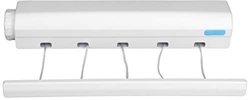 Tomotato Stendibiancheria Retrattile, Regolabile Stendibiancheria Portatile Flessibile da 3,75 Metri Asciugatrice Telescopica Automatica per Interni Ed Esterni(5 Corde)