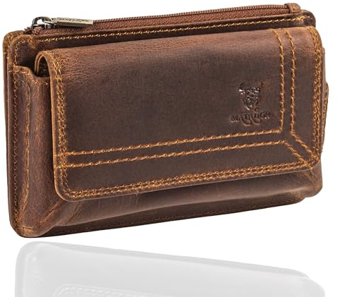 MATADOR 2in1 Echtleder Handytasche Leder mit Reißverschlussfach #Brisbane, mit edler Geschenkbox und RFID Schutz, Elegante Handy Tasche Gürtel für Smartphone bis 6,1 Zoll in Braun Vintage