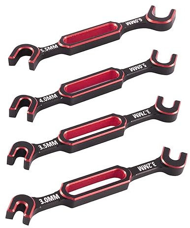 KEEDA 4PCS RC Aluminum Alloy Turnbuckle Wrench, 3.0/3.2/3.5/3.7/4.0/5.0/5.5/6.0mm Ball End Remover RC Ball Joint Tool for RC Model Car Truck Boat RC Drone (Black & Red)