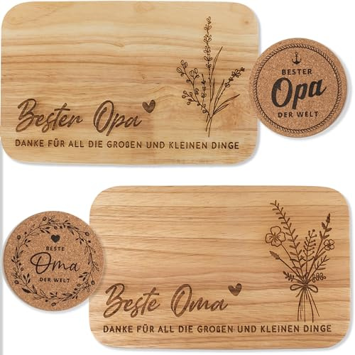 kupi Geschenkset Oma und Opa Geschenke für Großeltern | Brettchen Oma und Opa Frühstücksbrettchen mit Gravur | Geschenk Holzbrettchen Set