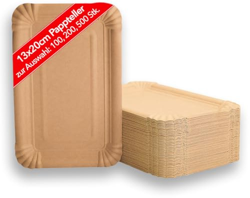 Vivopack Lot de 100 assiettes en carton 13 x 20 cm - Assiettes à gâteau rectangulaires en carton marron - Assiettes jetables en papier - Assiettes de fête jetables