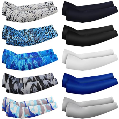 Xuhal 10 Pairs Arm Sleeves for Kids Youth Basketball Football Baseball UV Sun Protection Sports Compression Arm Cover(Classic,Age 8-10)