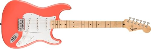 Squier by Fender Sonic Stratocaster Einsteiger-E-Gitarre Tahitian Coral | E-Gitarre für Einsteiger, leicht bespielbarer Hals, kostenlose Online-Lektionen inklusive, ideal für Anfänger
