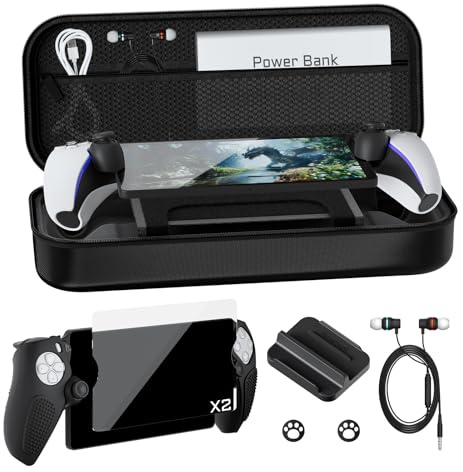Hosanwell Carrying Case for Playstation Portal, 9-in-1 Protective Hard Shell Portable Case for PS Portal, Accessories Bundle for PS Portal with Silicone Grip Cover, Screen Protector, Joystick Caps