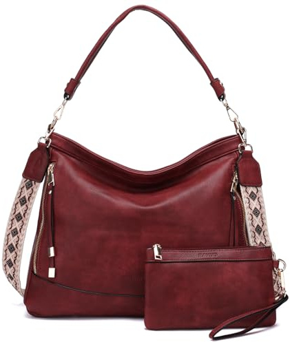 RAVUO Borsa Donna, Grande Borse a Tracolla Elegante Borse a Mano Borse a Spalla Hobo Tote Bag in Pelle PU con Portafogli Borsetta 2 Pezzi Set