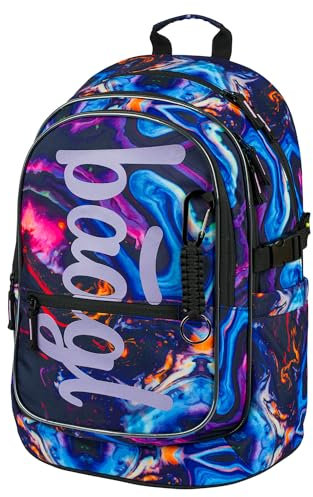 Baagl Schulrucksack für Mädchen, Schulranzen für Kinder mit ergonomisch geformter Rücken, Brustgurt und reflektierende Elemente für Weiterführendeschule Mittelschule (Marble)