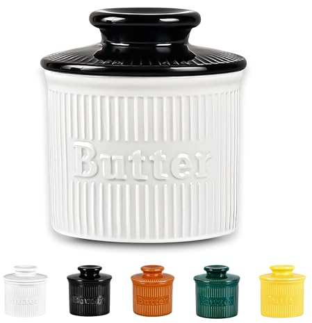 Schwarz-Weiß-Butterbehälter erweicht Butter sicher bei Raumtemperatur, wassergekühlte Butterschale mit Wasserlinien-Keramik, französische Butterschale mit Deckel für weiche und frische Butter, für