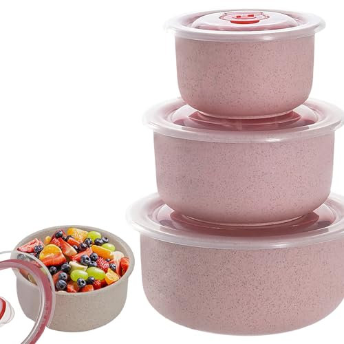 MEGYAD Set di 3 stoviglie per microonde con coperchio: stoviglie per microonde, 260/480/900 ml, contenitore per il pranzo per lavastoviglie, microonde, forno, frigorifero (rosa)