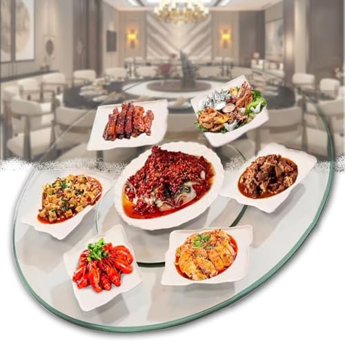 QSPNVFB Lazy Susan Vassoio Girevole in Vetro, 70cm 80cm 100cm Grande Piatto Girevole per Torte, Rotondo Piatto da Portata Girevole per Tavolo da Pranzo(85cm/33inch)