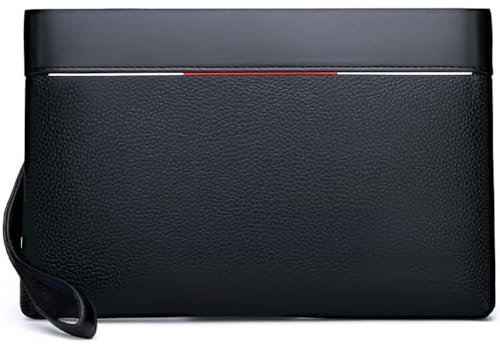 Eshow Handgelenktasche Herren Vintage Handtasche aus PU Leder Herren Clutch Tasche mit Kartenfach Herrenhandtasche für Reisen Festival Schwarz