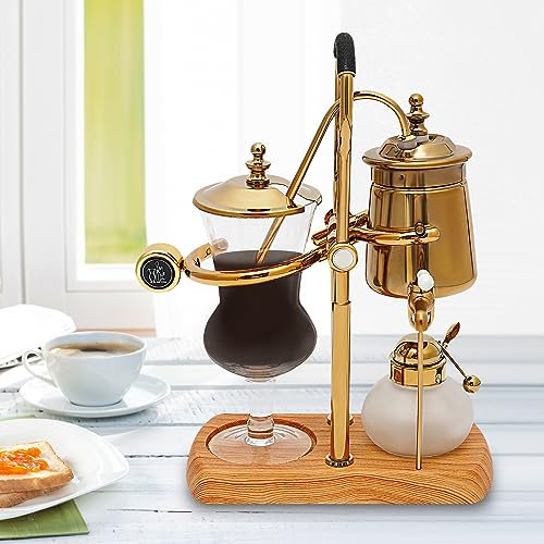WOLEGM Siphon Kaffeemaschine, 4 Tassen Vakuum-Kaffeebereiter mit Stofffilter, Naturholzsockel und Deckelknauf Kaffeebereiter für Handgebrühten Kaffee