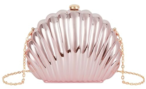 Meliyya Damen Muschel Clutch Acryl Handtasche Kette Abendtasche Hochzeit Cosplay Mermaid Schultertasche Umhängetasche, Rosa