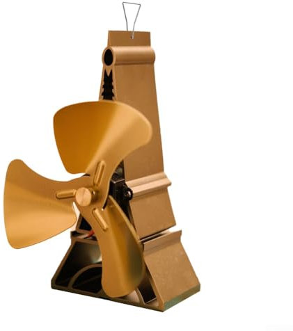 Log Burner Fan 3 Blades Wood Burning Stove Fan, Heating Wood Stove Fireplace Fan, 232X149X108mm Heating Wood Stove Log Burner(Gold)