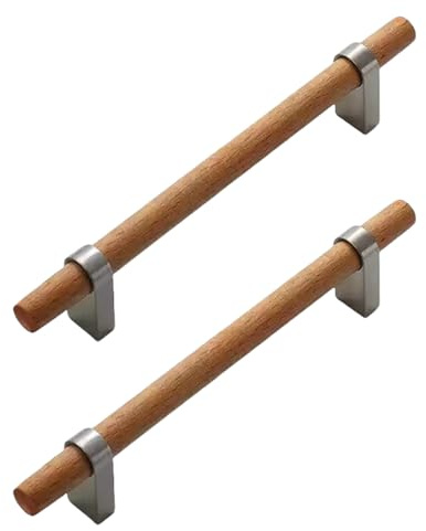 2 Stück Möbelgriffe Holz Schubladengriffe mit Schrauben Holzgriffe Schrankgriffe Küchenschrank Griffe Kleiderschrank Griff für Schränke,Küchen,Möbel (Hole pitch:128mm,Silver)