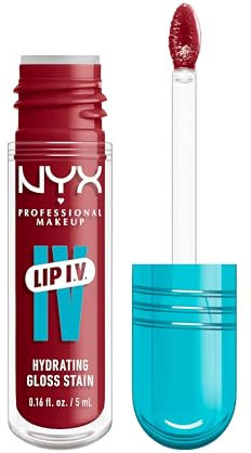 NYX Professional Makeup Brillo de Labios Hidratante, Color y Brillo Efecto Húmedo, Hasta 12H de Hidratación, Con Vitamina B12 y Magnesio, Lip IV Hydrating Gloss Stain, Tono: Berry Thirsty