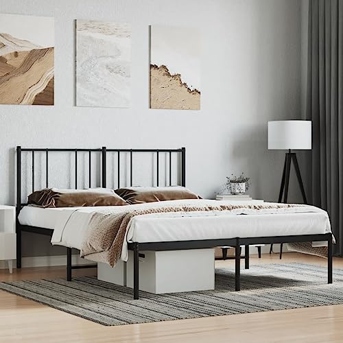 Myheimly Bettgestell, Bettrahmen mit Kopfteil Fußteil, Metallbett Bett mit Lattenrost, Doppelbett Gästebett Schlafzimmer, Metall Schwarz,mit Kopfteil,140 x 200 cm