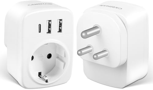 Carehabi Reiseadapter South Africa Adapter India Deutschland Stecker mit 2 USB C + 1 USB-C, Steckdosenadapter Reisestecker Stromadapter für Südafrika, Indien, Sri Lanka, Namibia, Nepal