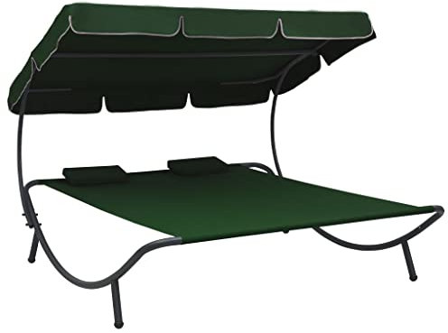 LVHUIDEH Gartenbett mit Sonnendach und Kissen, Sonneninsel, 2 Personen Freizeitbett, Outdoor Sonnenliege, Gartenmöbel, Liegestuhl für Pools Garten Terrasse, 200 x 173 x 135 cm