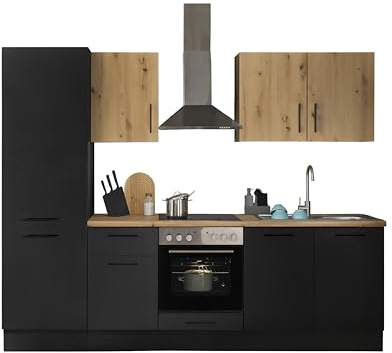 TURIN Z Küchenzeile ohne Küchengeräte Küche in Artisan Eiche Optik Schwarz | 270 x 211 x 60 cm (B/H/T), Küche ohne Elektrogeräte, Einbauküche ohne Geräte, geräumig, mit viel Stauraum, modernes Design
