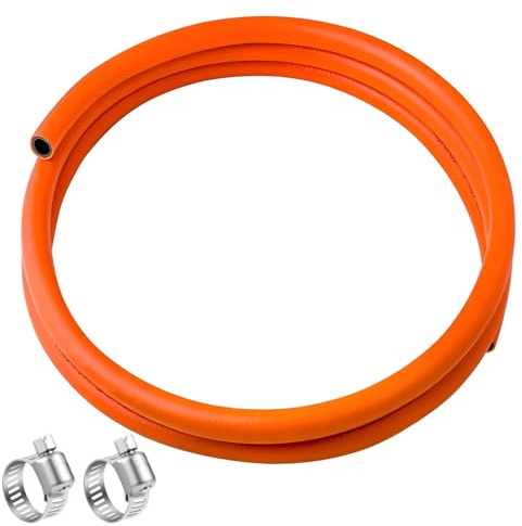 Ninyoon Manguera de gas estándar británica, 2 m, 8 mm de longitud | manguera de PVC para gas GLP, agujero interior de 8 mm, con 2 clips