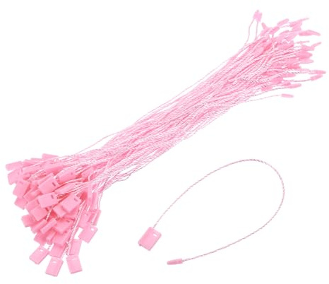 QUARKZMAN 140 stycken nylon hängande etikett sträng 15 cm snap lock stift slinga prisskylt plastetikett band etikettband för kläder etikettband med snöre rosa