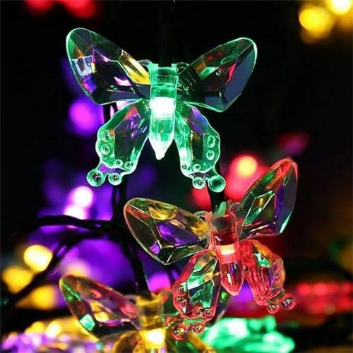 FANSU Solar Lichterkette für Außen Garten Deko,Schmetterling Solar Lichterkette Aussen 8 Modi IP44 Wasserdicht Solarlichterkette Outdoor Solarlampen Garten Deko für Party (Bunt,5 M/20 LED)