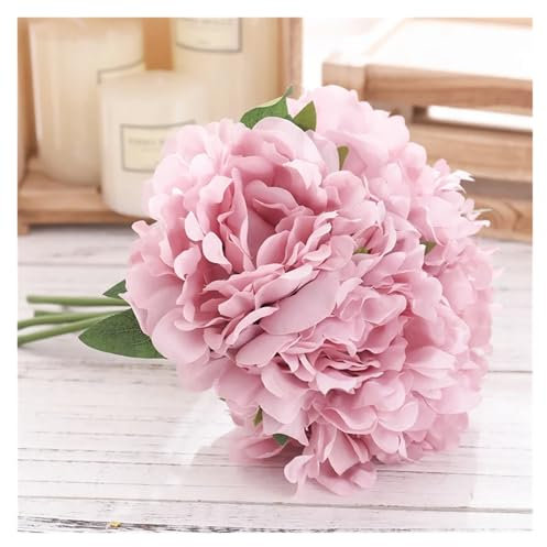 IZHAOGJING Hortensia Artificielle, Fleurs Artificielles Lot de 15 Fleurs artificielles, Grandes hortensias, pivoines Blanches, Bouquet de mariée, décoration for la Maison, Le Salon, Le Mariage(F)