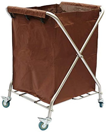 Carrello pieghevole per salone di bellezza, carrello in lino resistente con ruote dei freni, carrello per la pulizia di hotel e atrio, cesto portabiancheria marrone
