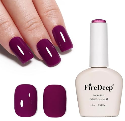 Firedeep 10ml Hema Free Purple Gel Nail Polish Purple Berry Color Gel Polish Soak Off UV LED Cured Manicure Gift for Art DIY and Salon for Women