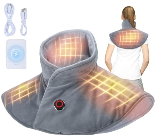Auniq Termoforo Senza fili per Cervicale e Spalle con 5000mAh Power Bank, Con peso Cuscinetto termico per collo spalle 3 Temperatura Scaldacollo riscaldato Scaldacollo e spalle per alleviare il dolore