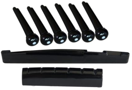 Gitarrensattel Satz Gl55 für Akustikgitarre, Schwarz Kunststoff | Steg, Sattel und Pins als Ersatzteile, Standardgröße, Leicht und Tragbar, für Gitarristen und Fans