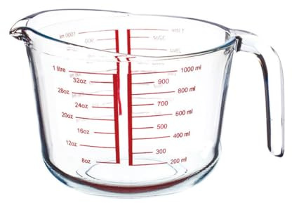 Garneck Jarra Medidora de Vidrio Templado con Clara Boca Ancha para Fácil Limpieza y Agarre Cómodo Vaso Medidor Resistente al Calor para Cocina y Repostería