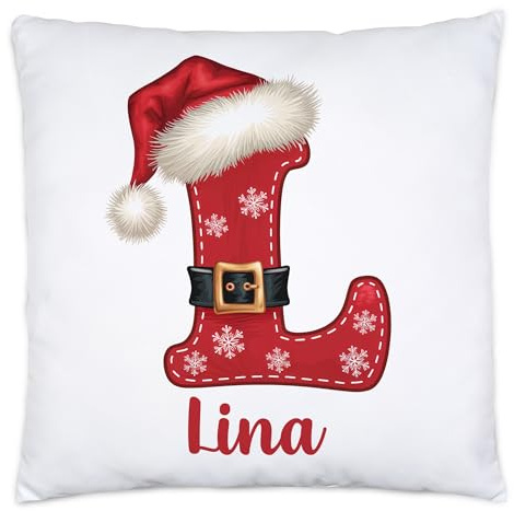 Kiddle-Design Weihnachtskissen personalisiert mit Name & Buchstabe, Kissen Weihnachten Namenskissen Alphabet, Geschenk Anfangsbuchstabe Nikolausgeschenk Initiale - Kissen inkl. Füllung