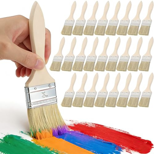 qjuwhua 25 Stück Große Pinsel Set 50mm/2'' Malerpinsel Flachpinsel mit Holzgriff Breitpinsel Lasurpinsel Lackierpinsel Flächenstreicher Holzmalerei für Bemalen Färben Lacke Kleber Wandfarbe Heimwerken
