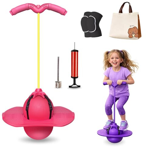 Liocwocne 2026 Neu Pogo Sprungball Für Kinder und Erwachsene, Pogo Ball mit Griff, Hüpfball Kinder Outdoor Tragfähigkeit 300 Kg, Hüpfspielzeug mit Ballpumpe Zum Trainieren des Gleichgewichts (Rosa)