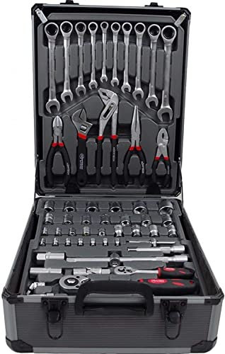 Euronovità EN-28853 Casetta degli attrezzi da lavoro completa trolley Professionale porta attrezzi Chrome Vanadium, Grigio, Set di 187 Pezzi
