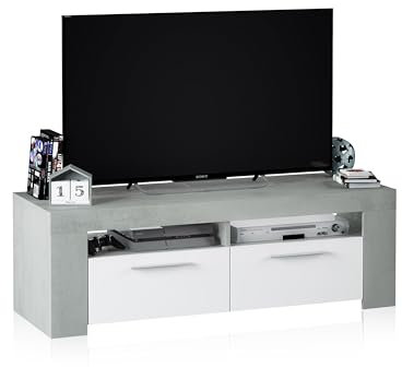 Habitdesign Mueble de Comedor Moderno, modulo TV Salon, Modelo Ambit, Acabado en Color Blanco Artik y Gris Cemento, Medidas: 120 cm (Ancho) x 40 cm (Alto) x 42 cm (Fondo)