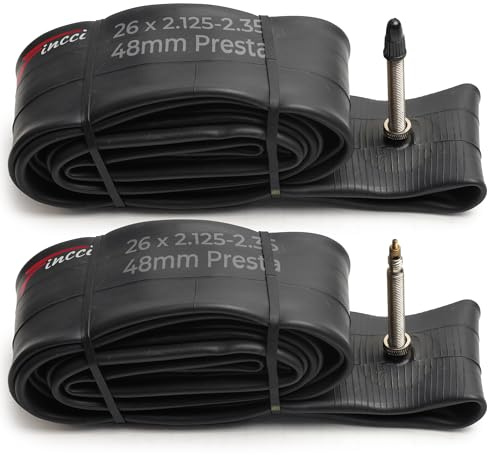 Fincci Fahrradschlauch 26 Zoll - Paar MTB Schlauch 26 Zoll 2.1 x 2.20 x 2.35 mit Französisches Ventil 48 mm Schläuche Fahrrad für Mountainbike, E Bike, MTB,Rennrad Fahrrad, klapprad - 2er Pack
