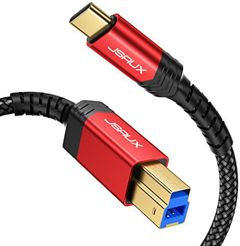 JSAUX USB B 3.0 to USB C Printer Cable 6.6ft, USB 3.0 Type B Cable Nylon Briaded Compatible with Docking Station, External Hard Drivers, Scanner and More
