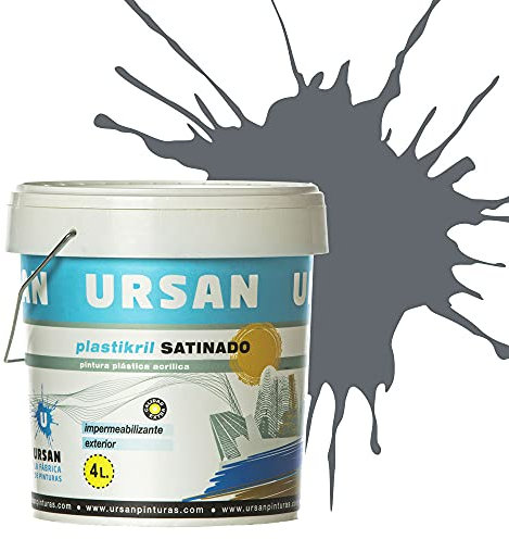 U URSAN - Plastikril Satinado, Pintura Exterior Satinada - Pintura Impermeabilizante- Indicada para Fachadas con Alta Resistencia a Agentes Atmosféricos - GRIS BARAKALDO 4L