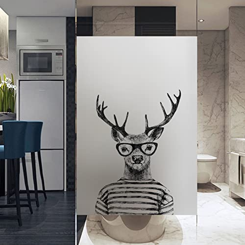 KEYESMINER Fensterfolie Selbsthaftend Blickdicht Gentleman Tier Hirsch Sichtschutzfolie Fensterfolie Anti-UV Dekorfolie Statisch Fensteraufkleber für Wohnzimmer Küche Büro (60x200 cm)