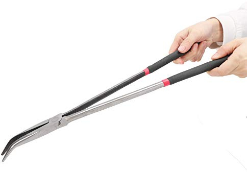 Curved Needle Nose Pliers, Long Needle Nose Pliers with Long Handle 400mm 16in 45 Degree Curved Nose Pliers Steel Pliers Bent Nose Pliers for Wire Bending,Shaping,Trimming