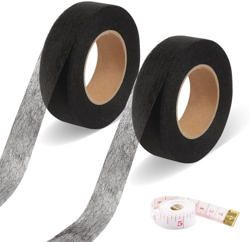 TECDW 2 Pack Bügelband Wird Mit 1 Maßbändern Geliefert,2 cm Breites 24 m Langes Modeband,Nahtband Saumband Eignet Sich für Verschiedene Stoffe Wie Jeans, Röcke, Hemden, Vorhänge (Schwarz)