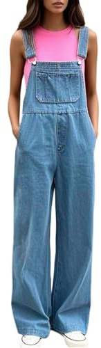 Salopette da donna, larga, in jeans, estivi, in stile retrò, eleganti e comodi con tasche, salopette in denim