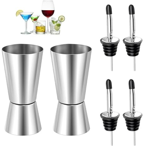 2 Stück Cocktail Messbecher, 2cl & 4cl Dual Spirit Measure Cup Jigger mit 4 Flaschenausgießer, Präzise Skala cl Messbecher Cocktail für Bars Zuhause Hochwertiges Gin Whiskey Alkohol