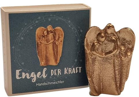 Herzmensch Kleiner Engel der Kraft Figur aus massiver Goldener Bronze als Trostgeschenk, Mutmacher, Geschenk für Krankenhausbesuch und Weihnachten
