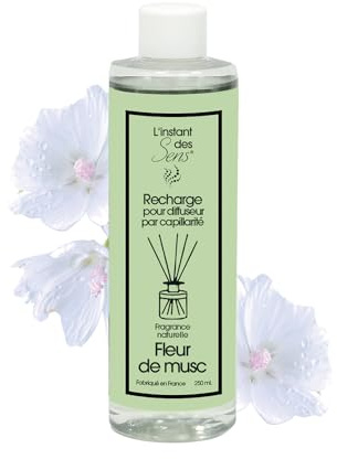 L'Instant des Sens Recharge Diffuseur de Parfum par Capillarité Maison Fleur de Musc - Recharge pour Diffuseur à Bâtonnets - Senteur Délicate Longue Durée - Parfum d'Ambiance Maison - 250ml