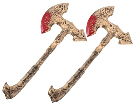 Healvian 2 Pezzi Asce Finte Vichinghe in Plastica Dorata, Accessori Cosplay Medievali per Feste Halloween e Giochi di Ruolo, Oggetti di Scena Leggeri e Resistenti per Costume